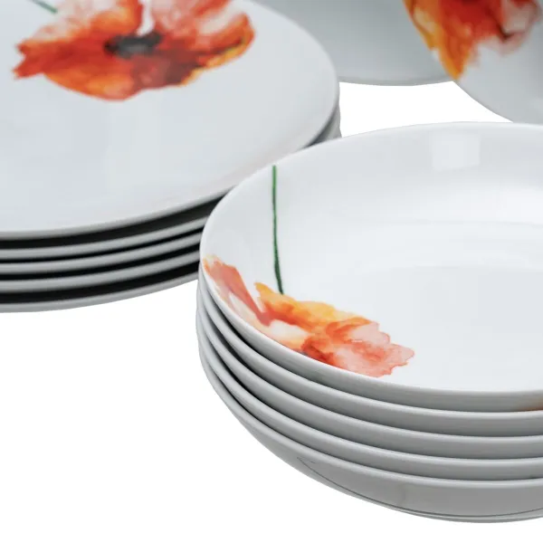 Tableware White Multicolour Porcelain Poppy 1 cm 37 x 23 x 30 cm 18 Pieces