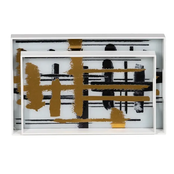 Užkandžių dėklas Balta Juoda Auksinis PVC Stiklas Abstraktus 45 x 31 x 4,2 cm (2 vnt.)