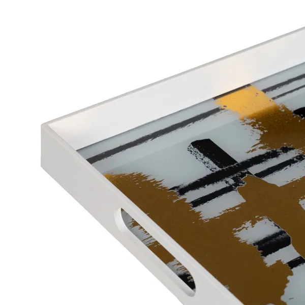 Užkandžių dėklas Balta Juoda Auksinis PVC Stiklas Abstraktus 45 x 31 x 4,2 cm (2 vnt.)