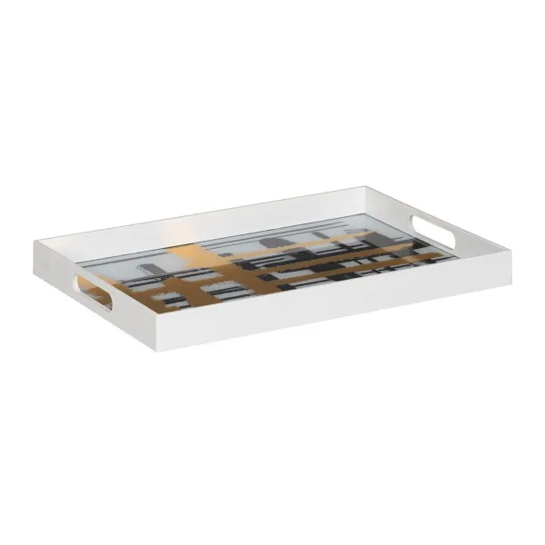 Välipalatarjotin Valkoinen Musta Kullattu PVC Kristalli Abstrakti 45 x 31 x 4,2 cm (2 osaa)