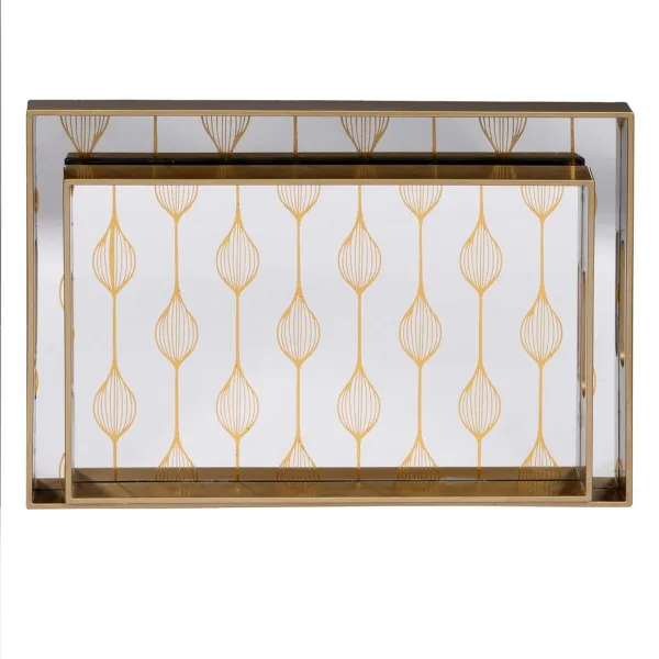 поднос для закусок Позолоченный PVC Стеклянный 45 x 31 x 4,2 cm (2 штук)