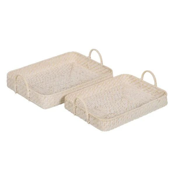 Tarjotin Valkoinen Bambu Rottinki 45 x 34 x 13 cm (2 osaa)