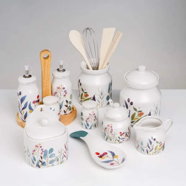 Eļļas un etiķa komplekts BERRIES Balts Sarkans Zaļš Koks Keramika 210 ml 21 x 8,5 x 18 cm 4 Daudzums
