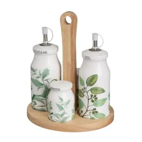 Eļļas un etiķa komplekts GREENS Balts Zaļš Koks Keramika 210 ml 21 x 8,5 x 18 cm 4 Daudzums