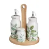 Eļļas un etiķa komplekts GREENS Balts Zaļš Koks Keramika 210 ml 21 x 8,5 x 18 cm 4 Daudzums