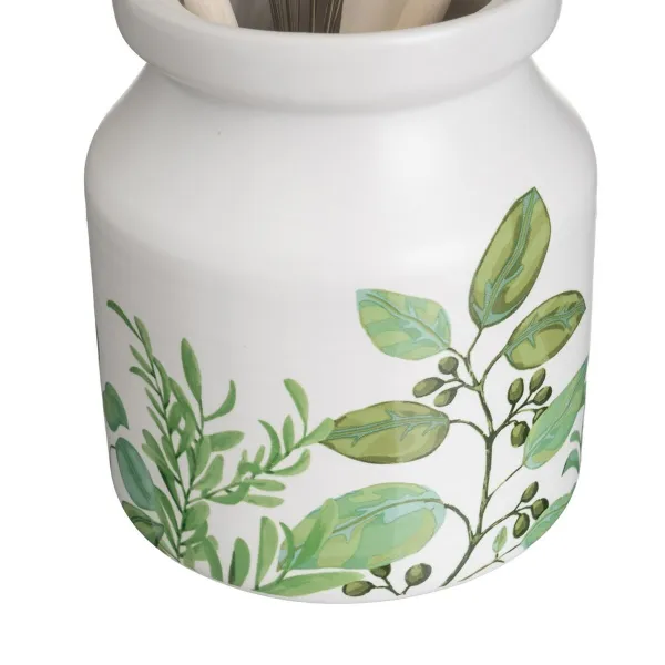 Pot for Kitchen Utensils GREENS Wood Metal Stoneware 12 x 12 x 13 cm