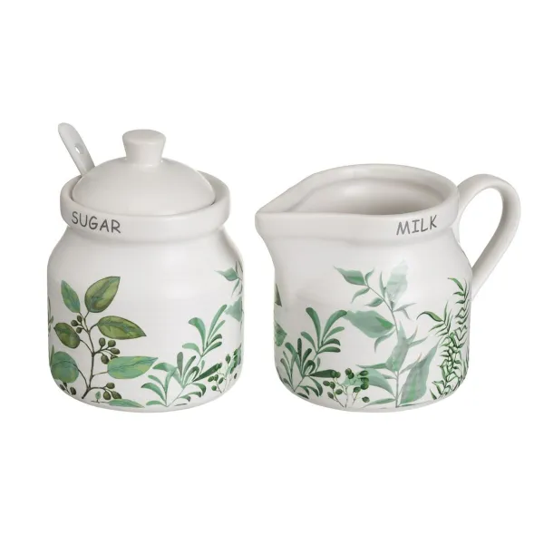 Maitokannu ja sokerikulho GREENS Valkoinen Vihreä Kivitavara 250 ml 18,5 x 9 x 10 cm