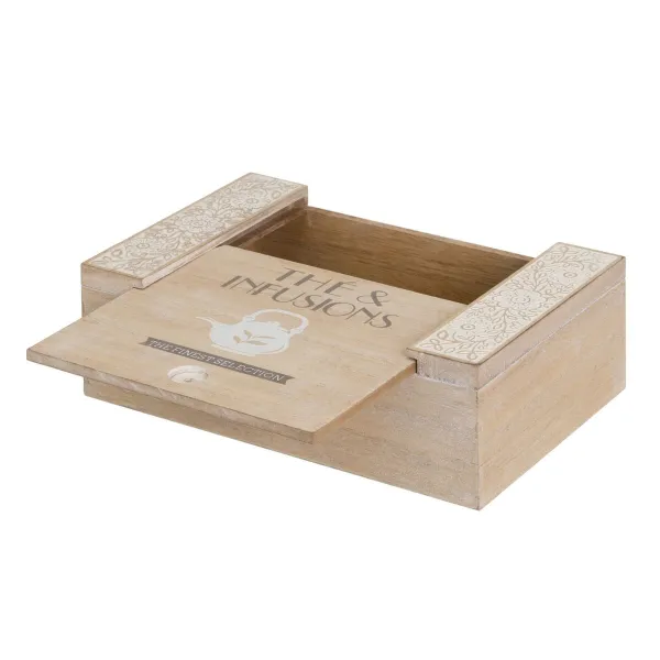Коробочка для чая Белый Натуральный Деревянный MDF 24 x 16 x 7,5 cm