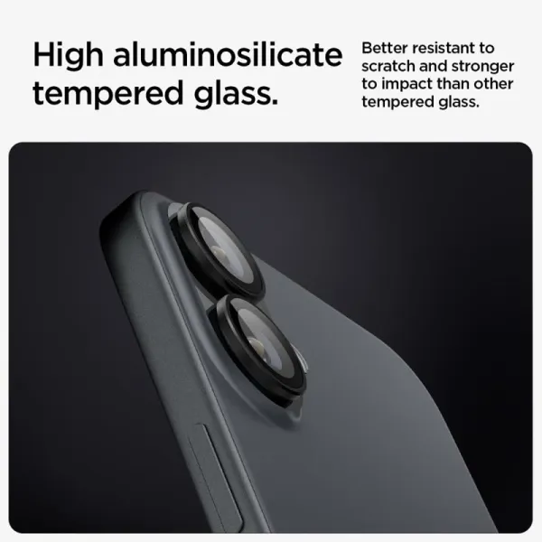 Spigen Optik Pro GLAS.TR EZ Fit Camera Protector 2-Pack - Lens Protector for iPhone 17 / 16 / 16 Plus (2 pcs) (Black)