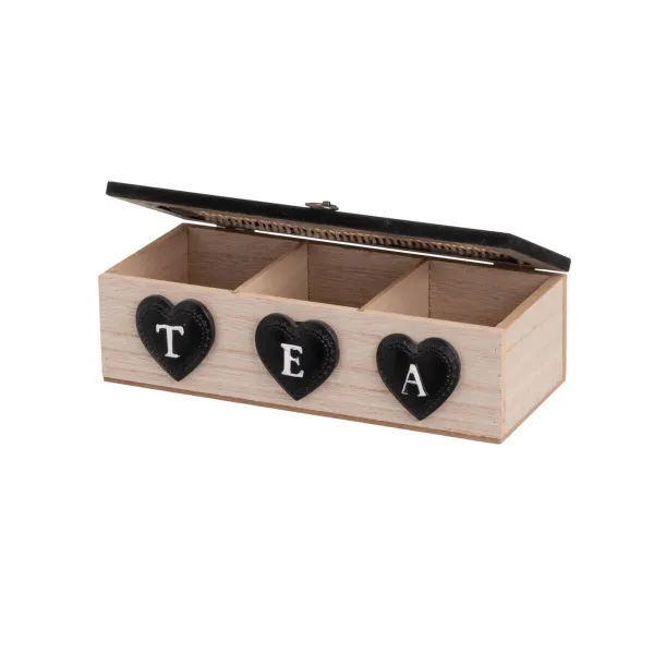 Box for Infusions HEARTS Black Natural Polyresin MDF Wood 24 x 11 x 7 cm
