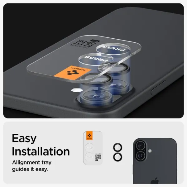 Spigen Optik Pro GLAS.TR EZ Fit Camera Protector 2-Pack - Lens Protector for iPhone 17 / 16 / 16 Plus (2 pcs) (Black)