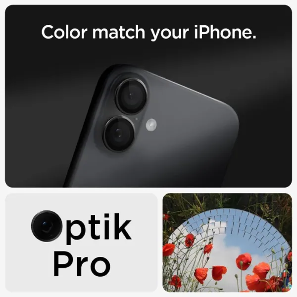 Spigen Optik Pro GLAS.TR EZ Fit Camera Protector 2-Pack - Lens Protector for iPhone 17 / 16 / 16 Plus (2 pcs) (Black)