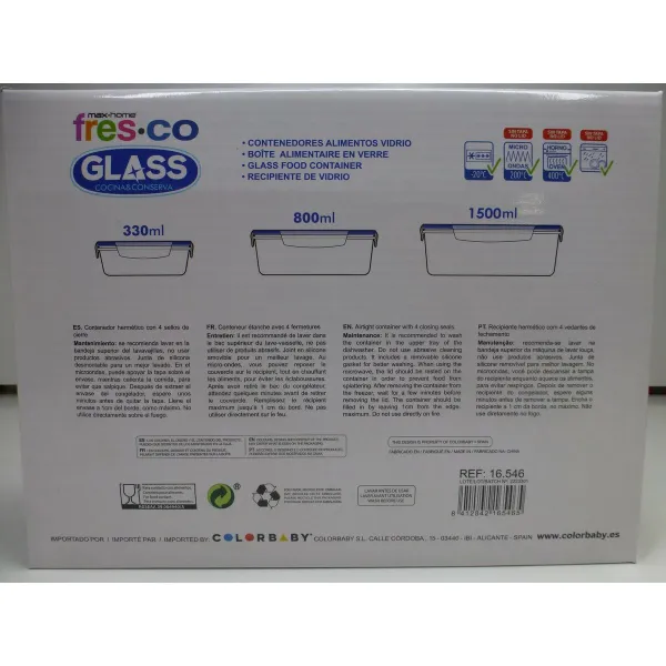 Set of Stackable Hermetically-sealed Kitchen Containers Max Home 6 Units 23 x 7,5 x 17,5 cm