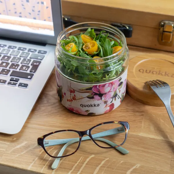 Quokka Deli Food Jar - Glass Food Container / Lunchbox 820 ml (Dark Flowers)