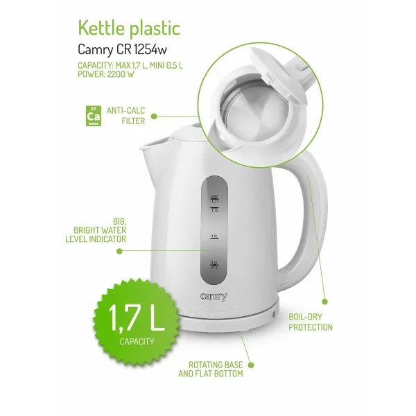 Tējkanna Adler CR 1254W Balts Plastmasa 2200 W 1,7 L