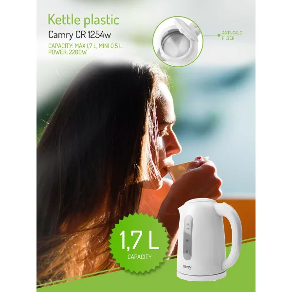 Tējkanna Adler CR 1254W Balts Plastmasa 2200 W 1,7 L