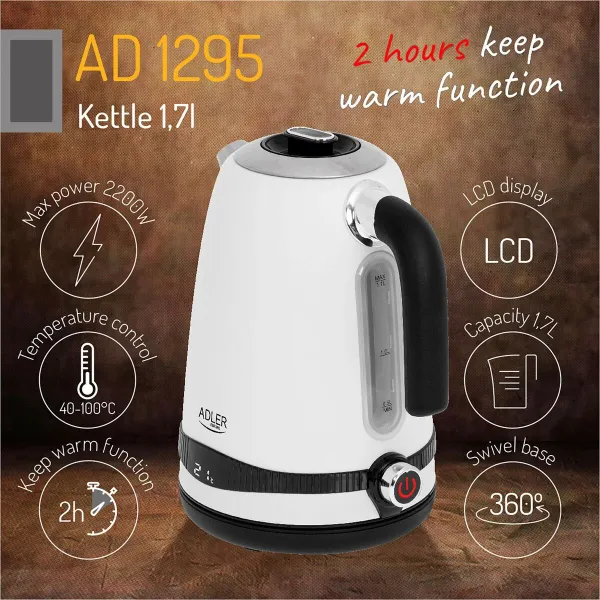Virdulys Adler Balta Nerūdijantis plienas 2200 W 1,7 L