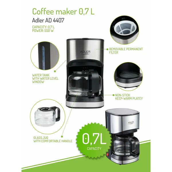 Suodatinkahvinkeitin Adler AD 4407 550 W 700 ml