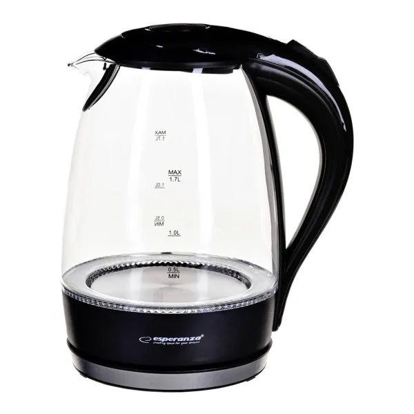Vedenkeitin Esperanza Musta Lasi Muovinen 2200 W 1,7 L