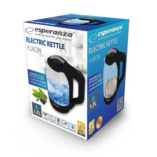 Virdulys Esperanza EKK025K  Juoda Spalvotas stiklas Plastmasinis 1500 W 1,7 L