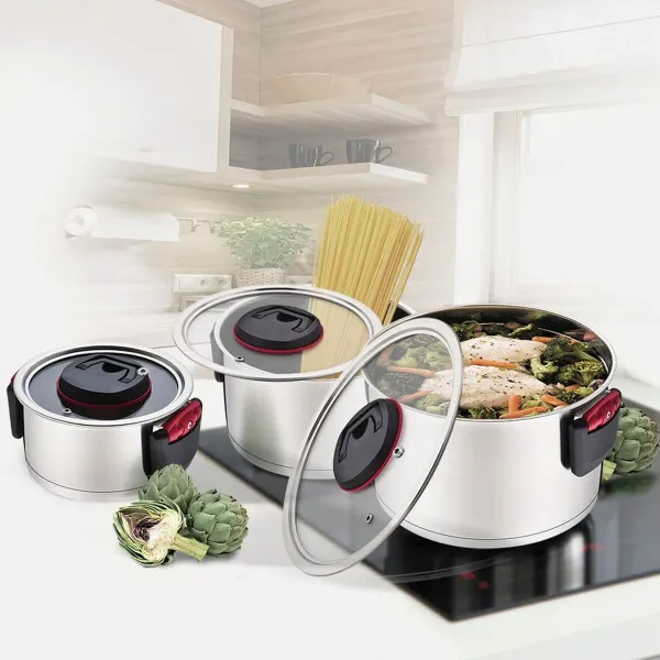 Casserole with Lid Feel Maestro MR-3530-6 Red Black Steel Stainless steel Plastic Ø 24 cm Ø 20 cm Ø 16 cm 1,5 L 5,8 L 3,2 L (6 P