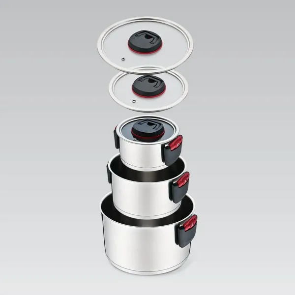 Casserole with Lid Feel Maestro MR-3530-6 Red Black Steel Stainless steel Plastic Ø 24 cm Ø 20 cm Ø 16 cm 1,5 L 5,8 L 3,2 L (6 P