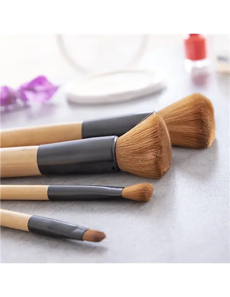 Set of Wooden Make-up Brushes with Carry Case Miset InnovaGoods 5 Units