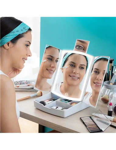 3-In-1 Folding LED Mirror with Make-up Organiser Panomir InnovaGoods