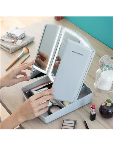 3-In-1 Folding LED Mirror with Make-up Organiser Panomir InnovaGoods