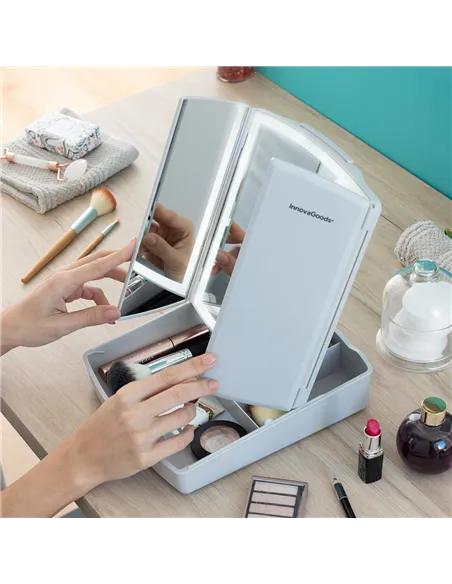 3-In-1 Folding LED Mirror with Make-up Organiser Panomir InnovaGoods