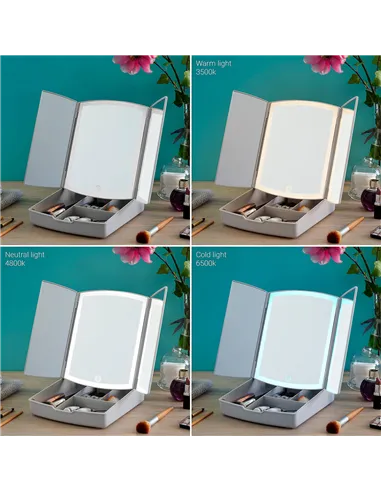 3-In-1 Folding LED Mirror with Make-up Organiser Panomir InnovaGoods