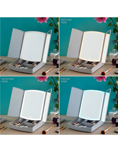 3-In-1 Folding LED Mirror with Make-up Organiser Panomir InnovaGoods