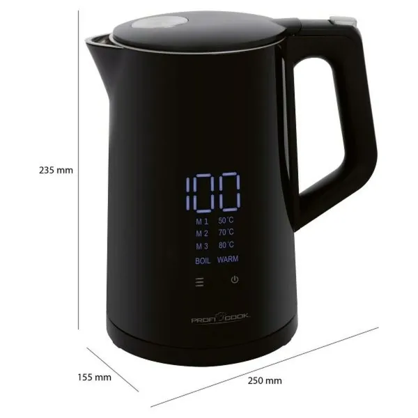 Tējkanna Proficook PC-WKS 1243 Melns Nerūsējošais tērauds 2200 W 1,7 L