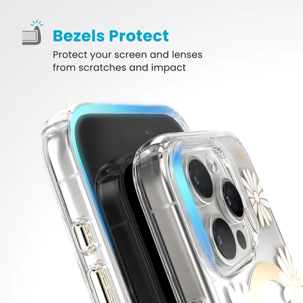 Speck Presidio Lux ClickLock & MagSafe - iPhone 16 Pro Case (Sunshine Daisies / Clear / Gold)