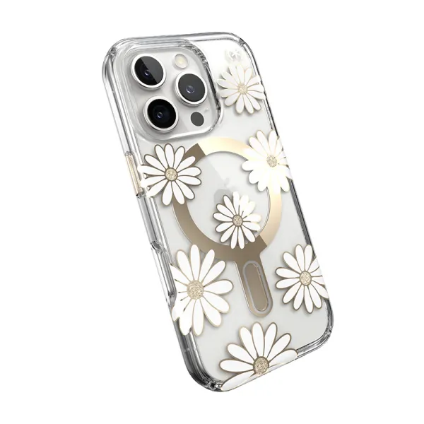 Speck Presidio Lux ClickLock & MagSafe - iPhone 16 Pro Case (Sunshine Daisies / Clear / Gold)