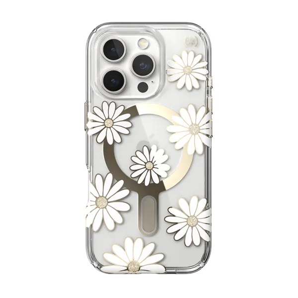 Speck Presidio Lux ClickLock & MagSafe - iPhone 16 Pro Case (Sunshine Daisies / Clear / Gold)