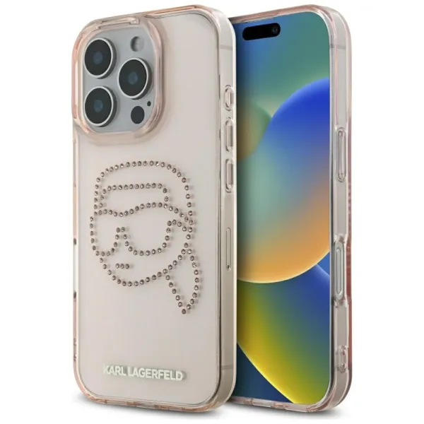 Karl Lagerfeld IML Rhinestones Karl Head - Case for iPhone 16 Pro Max (pink)