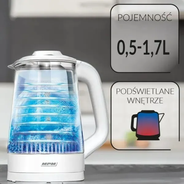 Чайник Mpm MCZ-124 Белый Cтекло 2200 W 1,7 L