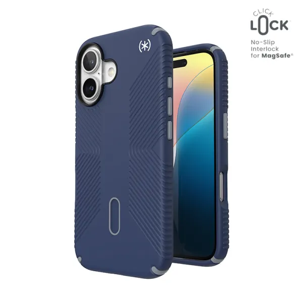 Speck Presidio2 Grip ClickLock & MagSafe - iPhone 16 Case (Coastal Blue / Dust Gray / White)
