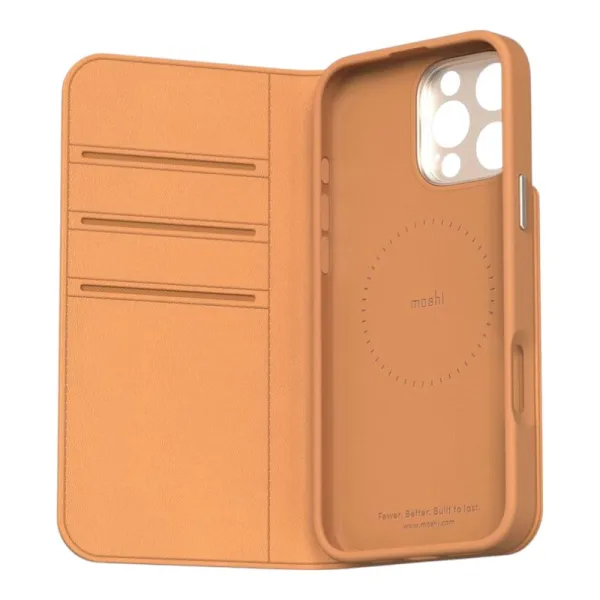 Moshi Overture MagSafe - 3-in-1 Leather Flip Case for iPhone 16 Pro (Caramel Brown)