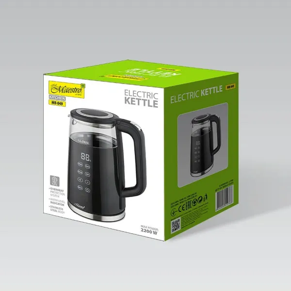 Tējkanna Feel Maestro MR-049 Melns Caurspīdīgs Stikls Borosilikāta glāze 2200 W 1,7 L