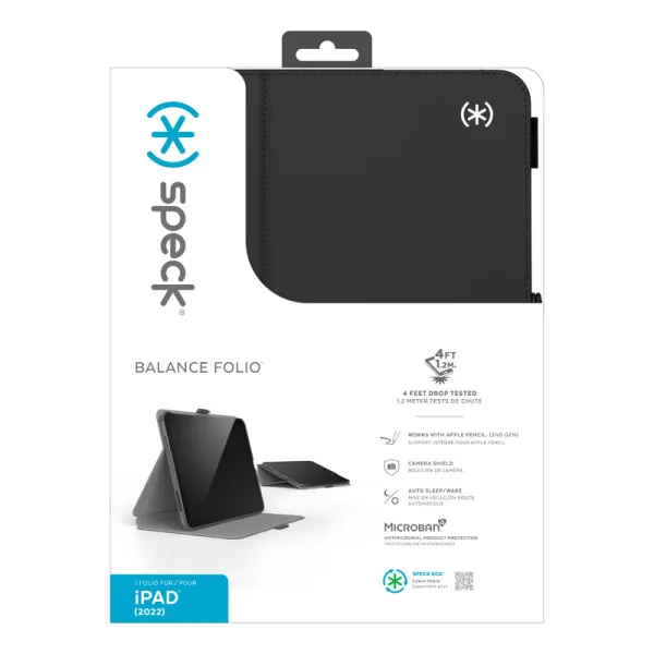 Speck Balance Folio – iPad 11" (2025) / 10.9" (2022) Case with MICROBAN Coating w/Magnet & Stand up (Black)