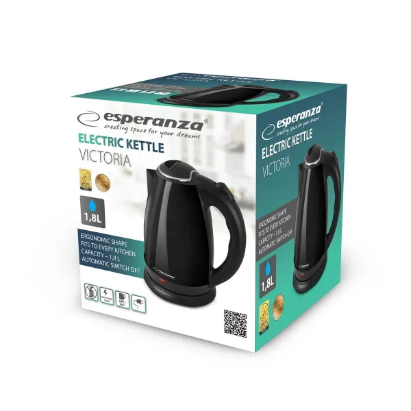 Virdulys Esperanza EKK113K Juoda Nerūdijantis plienas Plastmasinis 1800 W 1,8 L
