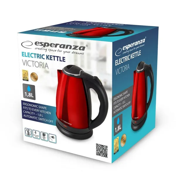 Virdulys Esperanza EKK113R Juoda Raudona Nerūdijantis plienas Plastmasinis 1800 W 1,8 L