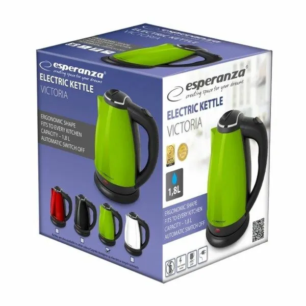 Vedenkeitin Esperanza EKK113G Musta Vihreä plástico,acero inoxidable 1800 W 1,8 L