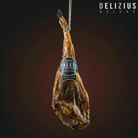 Set of Iberian Grain-Fed Ham Shoulder and Ham Holder Delizius Deluxe