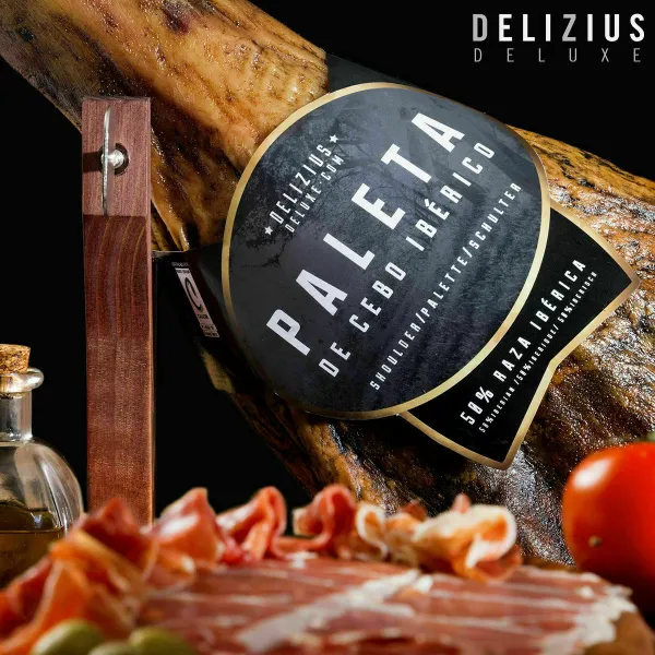 Вяленое плечо Иберико и держатель для нарезки Delizius Deluxe