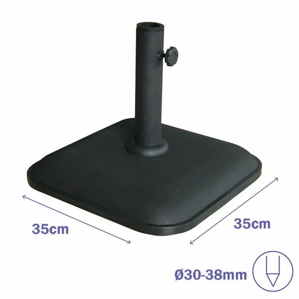 Marbueno Square Umbrella Base Cement 35X35X5.2 cm 11KG Black Garden Pool Terrace 10455