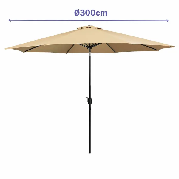 Marbueno Parasol Acero 8 Varillas D300 cm Poliéster Marrón Jardín, Piscina, Terraza