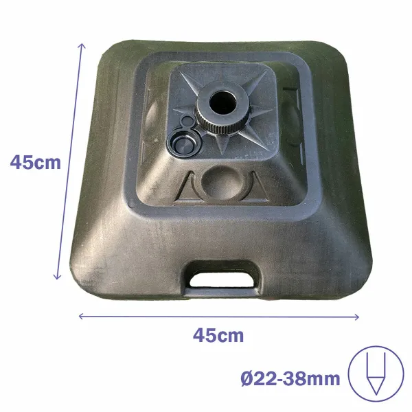 Marbueno Square Umbrella Base Plastic 45x45x27 cm 30L Black Garden Pool Terrace